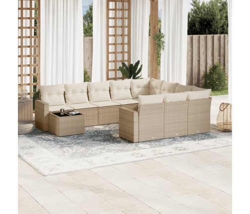 Set de sofás de jardín 11pzas con cojines ratán sintético beige