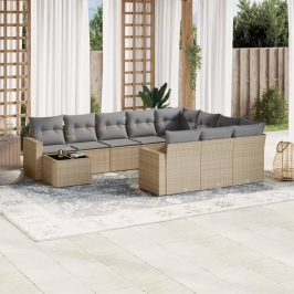 Set de sofás de jardín 11pzas con cojines ratán sintético beige