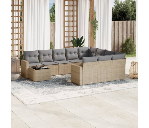 Set de sofás de jardín 11pzas con cojines ratán sintético beige