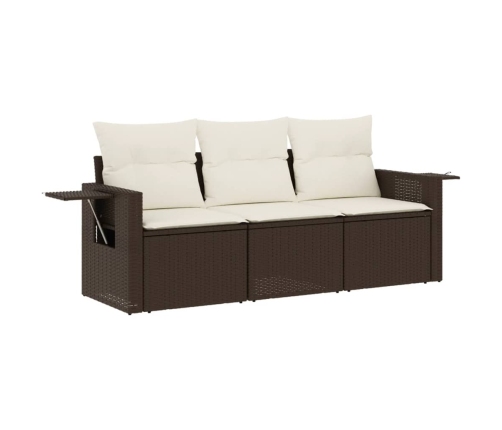Set sofás de jardín 3 piezas y cojines ratán sintético marrón