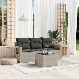 Set de sofás de jardín 4 pzas y cojines ratán sintético gris