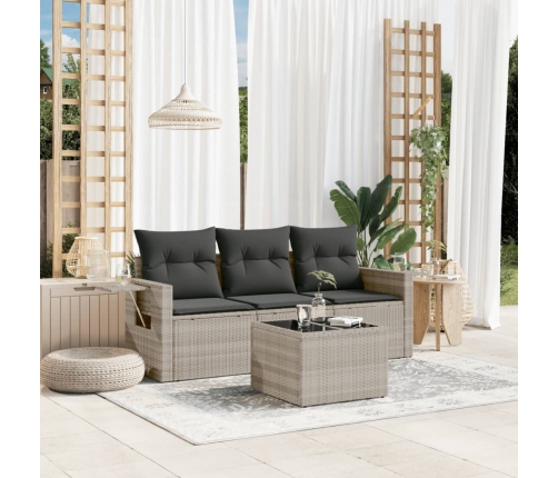 Set de sofás de jardín 4 pzas y cojines ratán sintético gris