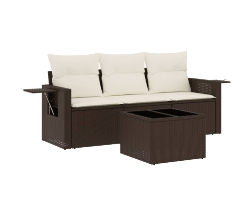 Set de sofás de jardín 4 pzas y cojines ratán sintético marrón