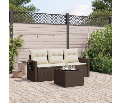 Set de sofás de jardín 4 pzas y cojines ratán sintético marrón