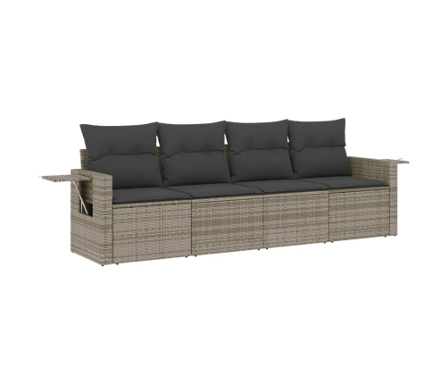 Set de sofás de jardín 4 pzas y cojines ratán sintético gris