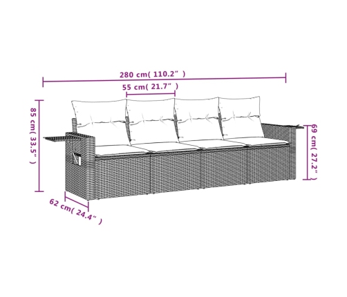 Set de sofás de jardín 4 pzas y cojines ratán sintético gris