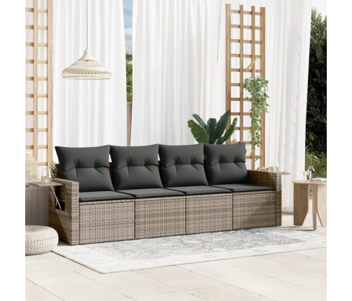 Set de sofás de jardín 4 pzas y cojines ratán sintético gris