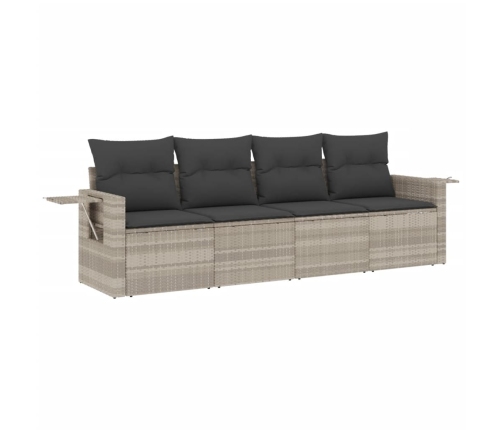 Set de sofás de jardín 4 pzas y cojines ratán sintético gris