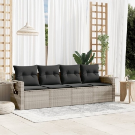 Set de sofás de jardín 4 pzas y cojines ratán sintético gris