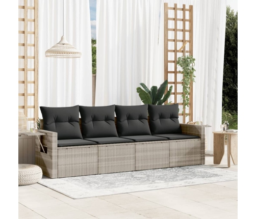 Set de sofás de jardín 4 pzas y cojines ratán sintético gris