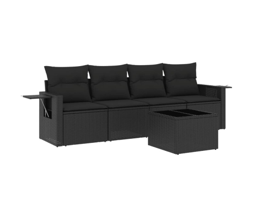 Set de muebles de jardín 5 pzas y cojines ratán sintético negro