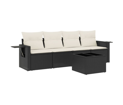 Set de muebles de jardín 5 pzas y cojines ratán sintético negro