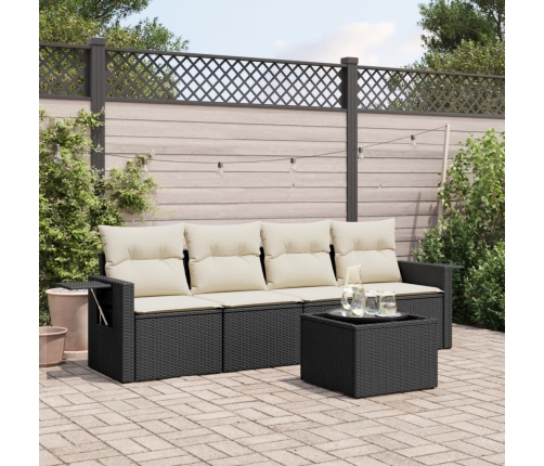 Set de muebles de jardín 5 pzas y cojines ratán sintético negro