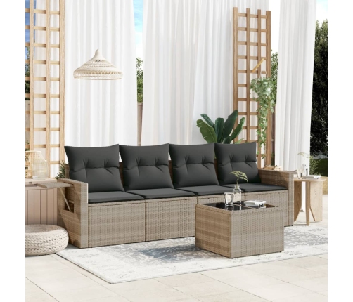 Set de sofás jardín y cojines 5 pzas ratán sintético gris claro