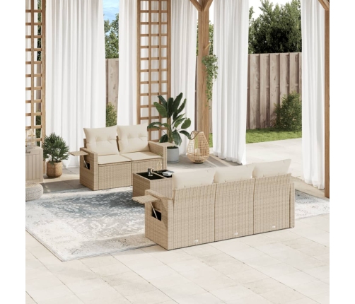 Juego de sofás jardín con cojines 6 pzas ratán sintético beige