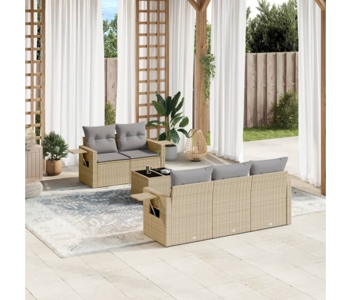 Juego de sofás jardín con cojines 6 pzas ratán sintético beige