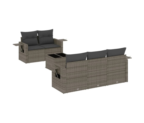 Set de muebles de jardín 6 pzas y cojines ratán sintético gris
