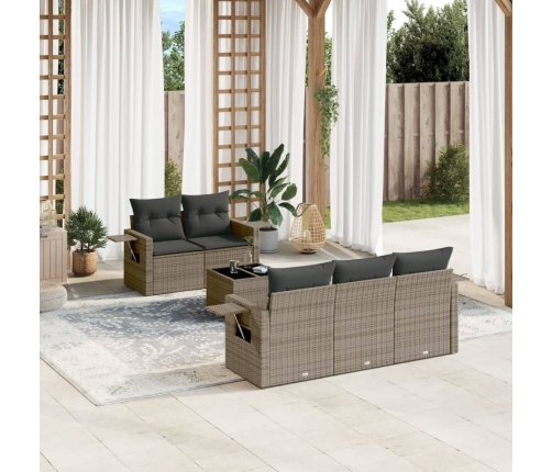 Set de muebles de jardín 6 pzas y cojines ratán sintético gris