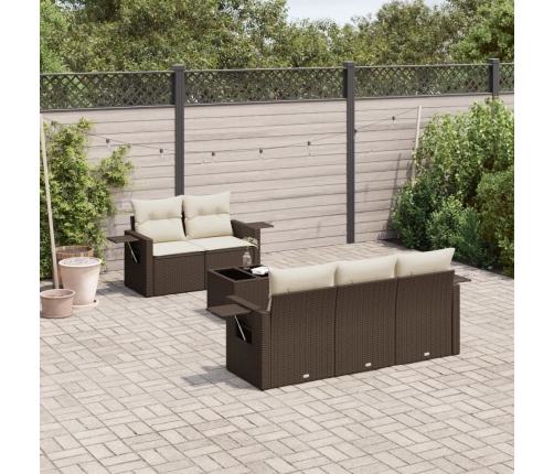 Set sofás de jardín 6 piezas y cojines ratán sintético marrón
