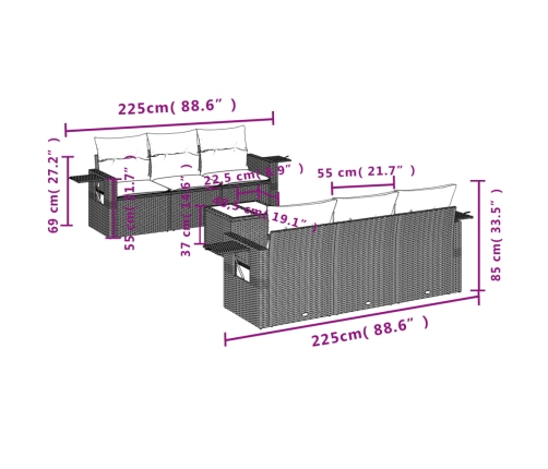 Set de comedor de jardín 7 pzas y cojines ratán sintético negro