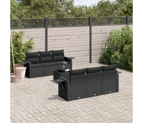 Set de comedor de jardín 7 pzas y cojines ratán sintético negro