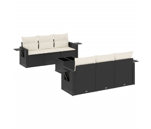 Set de comedor de jardín 7 pzas y cojines ratán sintético negro