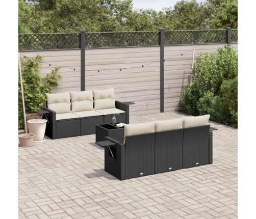 Set de comedor de jardín 7 pzas y cojines ratán sintético negro