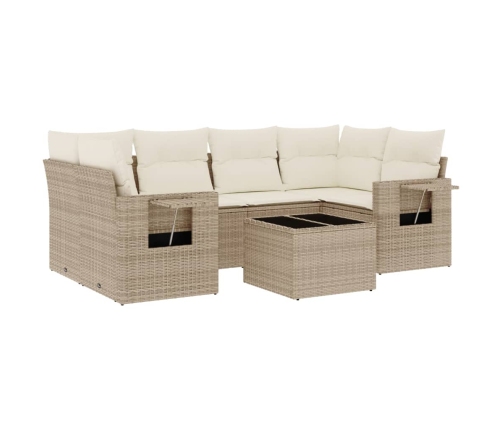 Set sofás de jardín 7 piezas y cojines ratán sintético beige