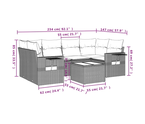 Set sofás de jardín 7 piezas y cojines ratán sintético beige