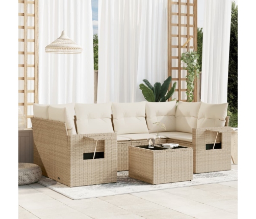 Set sofás de jardín 7 piezas y cojines ratán sintético beige