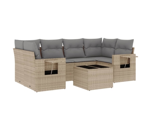 Set sofás de jardín 7 piezas y cojines ratán sintético beige