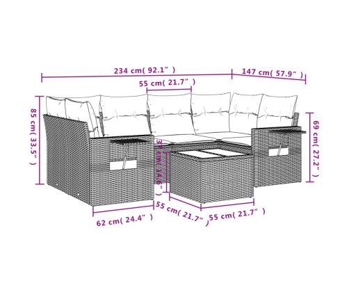 Set sofás de jardín 7 piezas y cojines ratán sintético beige