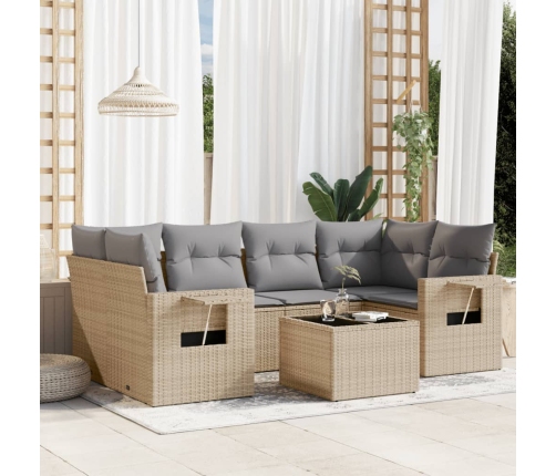 Set sofás de jardín 7 piezas y cojines ratán sintético beige