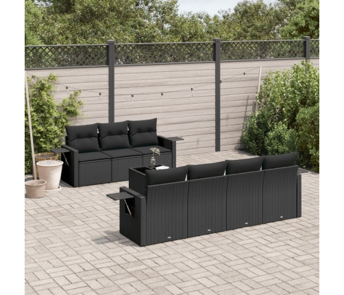 Set de sofás de jardín 8 piezas y cojines ratán sintético negro