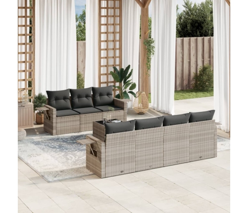 Set de sofás de jardín 8 pzas y cojines ratán sintético gris