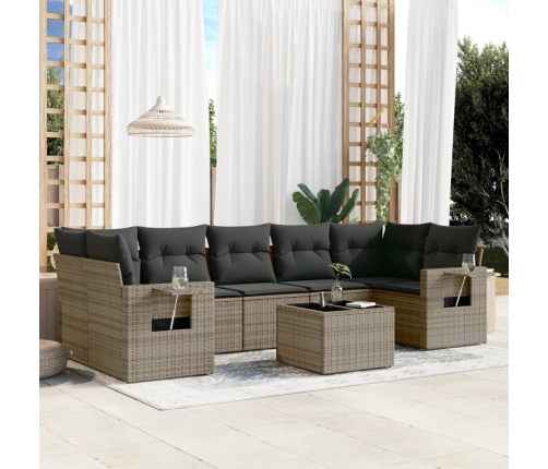 Set de sofás de jardín 8 pzas y cojines ratán sintético gris