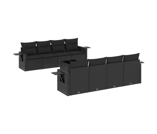 Set de sofás de jardín 8 piezas y cojines ratán sintético negro