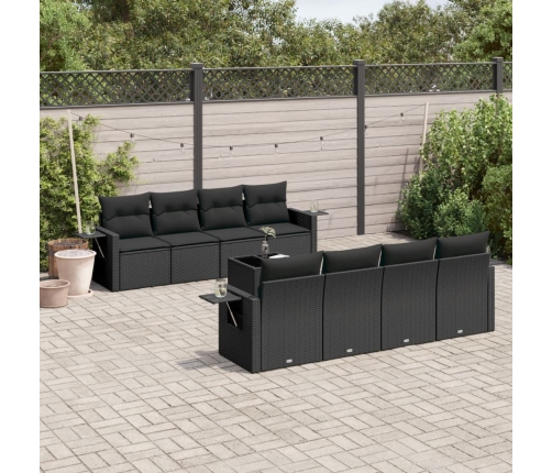 Set de sofás de jardín 8 piezas y cojines ratán sintético negro
