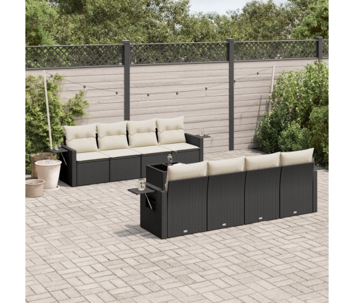 Set de sofás de jardín 8 piezas y cojines ratán sintético negro
