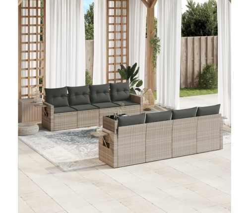 Set muebles jardín 9 pzas y cojines ratán sintético gris claro