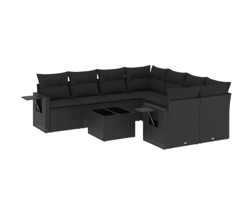 Set de sofás de jardín 8 piezas y cojines ratán sintético negro