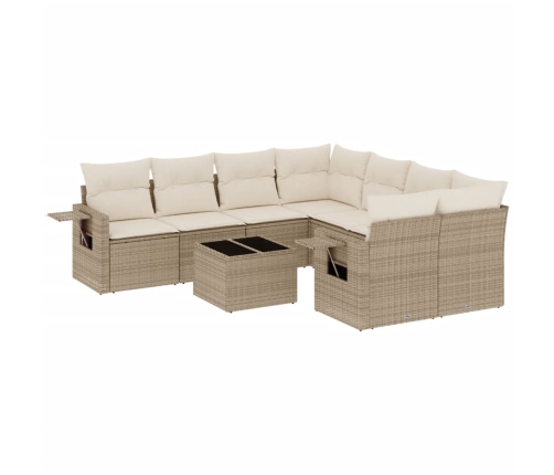 Set de sofás de jardín 9 pzas con cojines ratán sintético beige