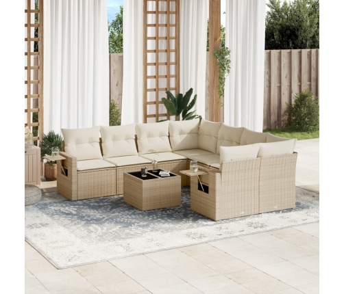 Set de sofás de jardín 9 pzas con cojines ratán sintético beige