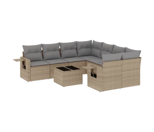 Set de sofás de jardín 9 pzas con cojines ratán sintético beige