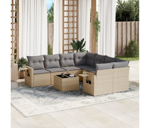 Set de sofás de jardín 9 pzas con cojines ratán sintético beige