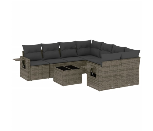 Set de muebles de jardín 9 pzas y cojines ratán sintético gris