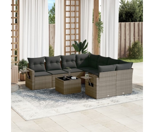 Set de muebles de jardín 9 pzas y cojines ratán sintético gris