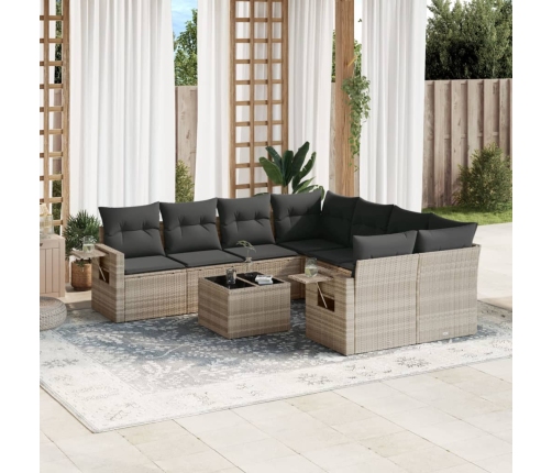 Set muebles jardín 9 pzas y cojines ratán sintético gris claro