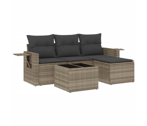Set de sofás de jardín 4 pzas y cojines ratán sintético gris