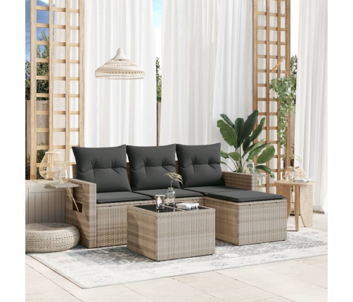 Set de sofás de jardín 4 pzas y cojines ratán sintético gris